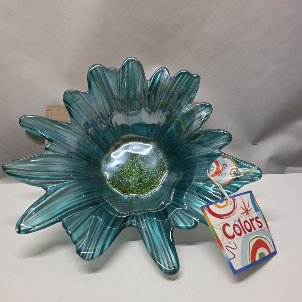Spectaular Colors Turkish Art Glass Blue Teal Green Bowl
